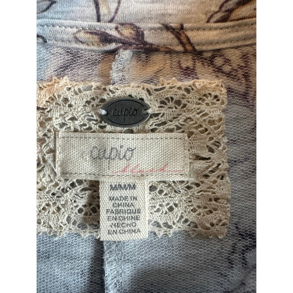 Cupio Floral Botanical Print Tee Grey Heathered Short Sleeve Top Medium - Picture 3 of 6
